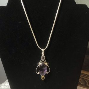 925 sterling African Amethyst and Citrine Pendent Necklace